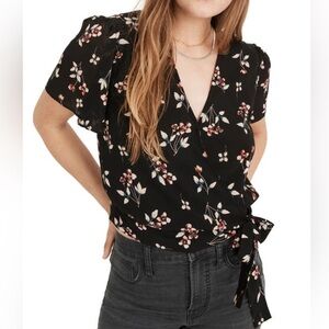 Madewell Floral Black Wrap Top